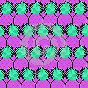 Purple Pineapple pattern seamless. pineapples background. Fruits texture. Cartoon style vectorÂ ornament
